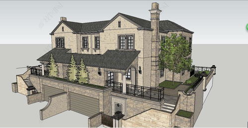 古典歐式獨棟大別墅風格聯排別墅SU模型設計與應用